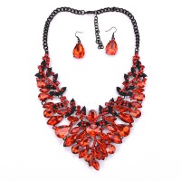 Ruby Red Crystal Marquise Ornate Statement Necklace